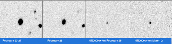 4 Images of supernova SN2009av-1a in the act of exploding