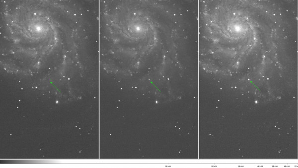 These images show Type Ia supernova PTF 11kly over 3 nights