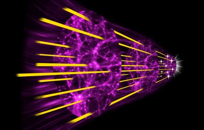 Visualization of light traveling to us from distant quasars through the universe