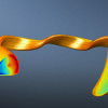 Brightly colored visualization of a calculation of the self-generated plasma current in the W7-X reactor