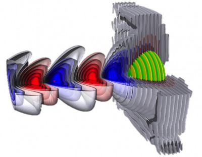 Color rendering of plasma laser-driven acceleration from 3-D Warp simulations
