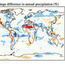 Color world map shows where annual precipitation is higher because of flowering plants.