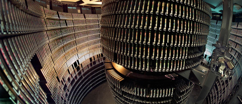 Interior panoramic of NERSC's HPSS round storage silo, circa 2010.