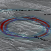 Color visualization of hypothetical seismic wave propagation with mountain topography