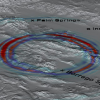 Color visualization of hypothetical seismic wave propagation with mountain topography