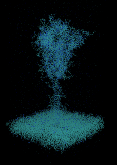 Simulation graphic of the COVID-19 spike protein simulated in an aqueous solution