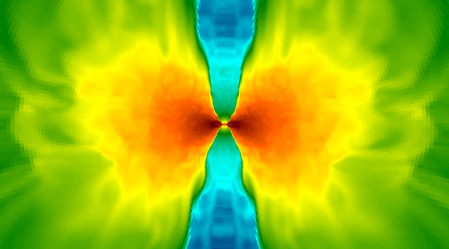 A cross-section of a model showing colliding neutron stars