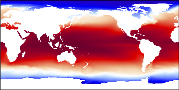Ocean surface temperatures from the dataset described below